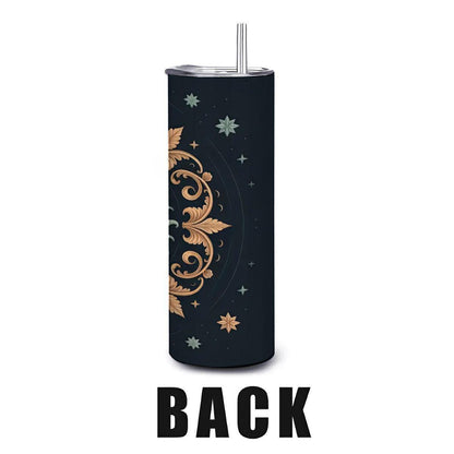 Celestial Sun Moon Tumbler: 20oz Insulated Stainless Steel Mug with Straw