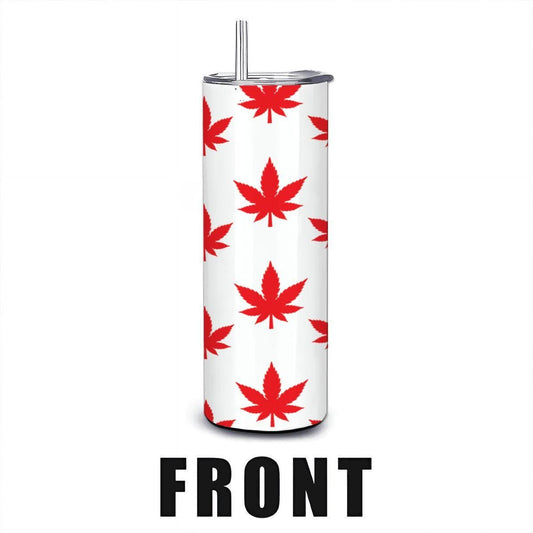 ColorFlow | Red Leaf Vibes Stainless Steel Tumbler 20oz | Marijuana Leaf Cup with Straw | Cannabis Gift for Coffee Lovers