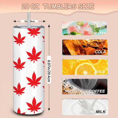 ColorFlow | Red Leaf Vibes Stainless Steel Tumbler 20oz | Marijuana Leaf Cup with Straw | Cannabis Gift for Coffee Lovers