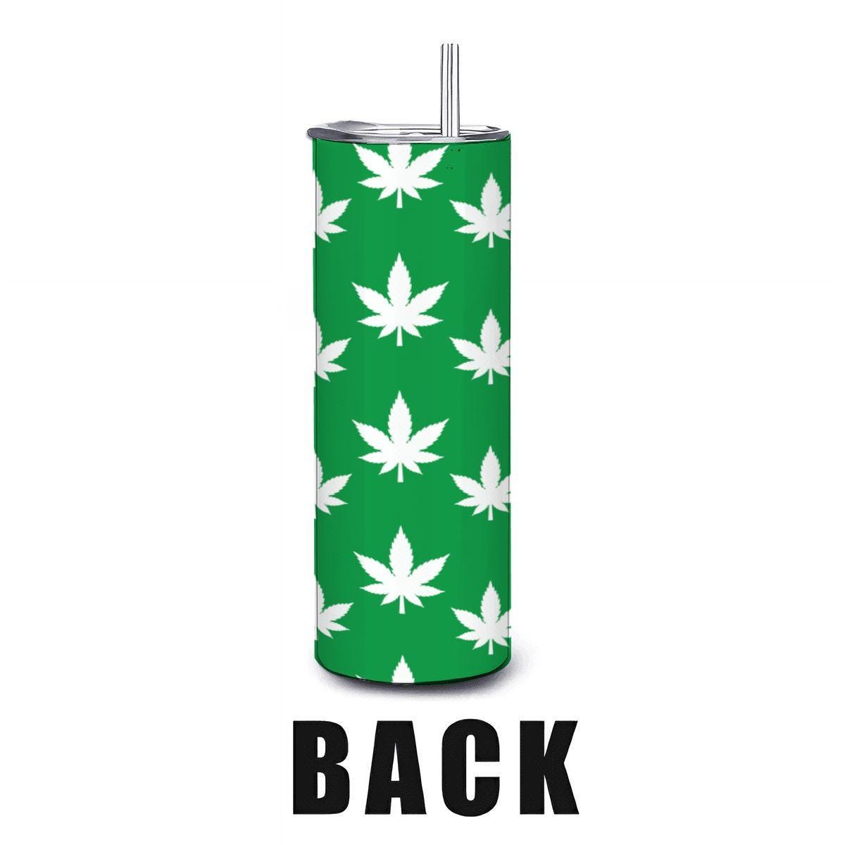 ColorFlow | Split Leaf Style Tumbler 20oz | Green White Cannabis Stainless Steel Cup | Weed Lover Gift with Straw