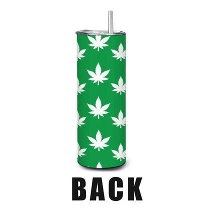 ColorFlow | Split Leaf Style Tumbler 20oz | Green White Cannabis Stainless Steel Cup | Weed Lover Gift with Straw