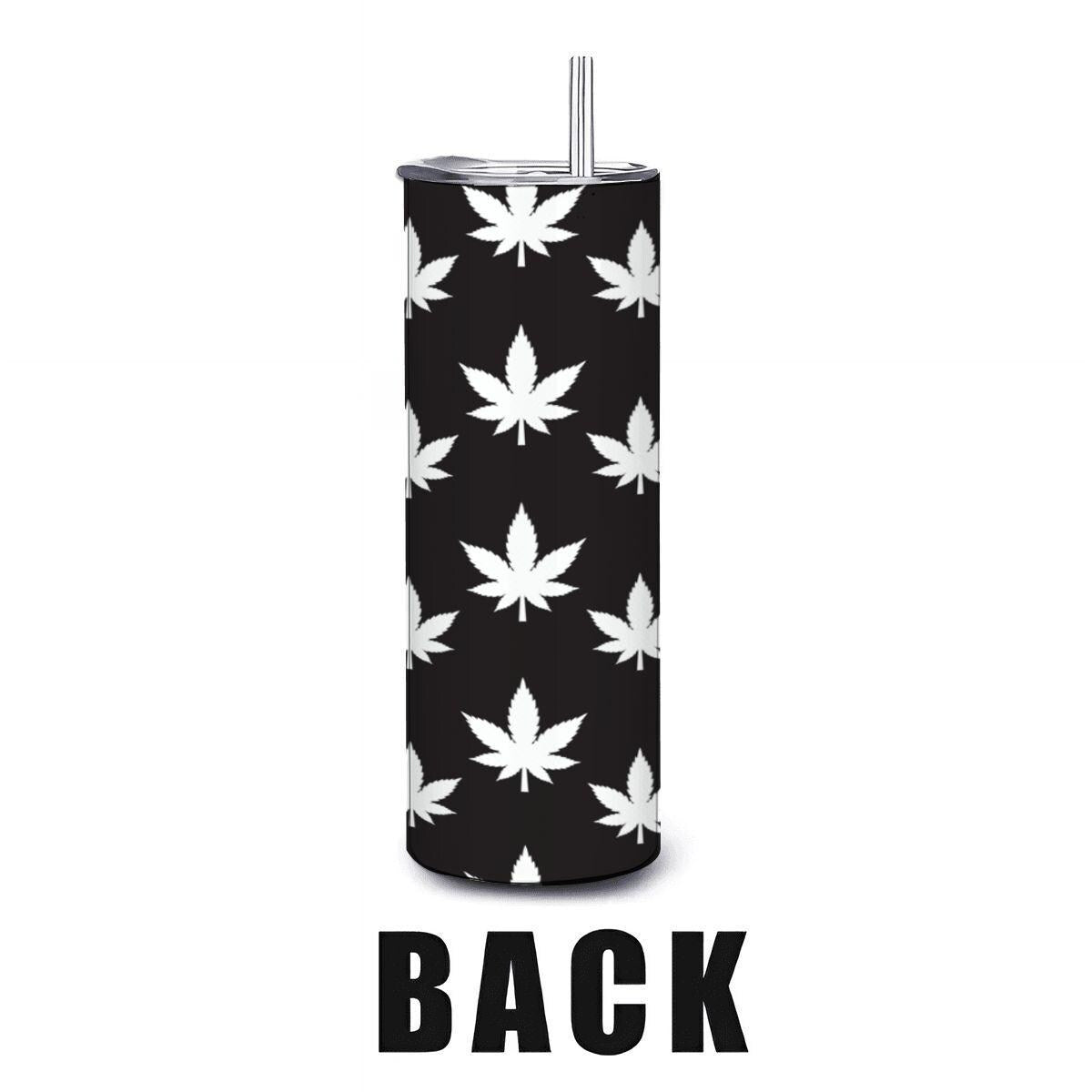 ColorFlow | Monochrome Leaf Stainless Steel Tumbler 20oz | Black White Cannabis Cup | Stoner Gift with Straw