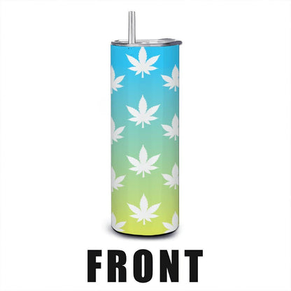 ColorFlow | Pastel Sky Leaf Tumbler 20oz | Blue Yellow Cannabis Stainless Steel Cup | Weed Gift with Straw