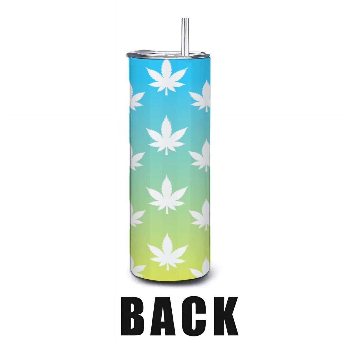ColorFlow | Pastel Sky Leaf Tumbler 20oz | Blue Yellow Cannabis Stainless Steel Cup | Weed Gift with Straw