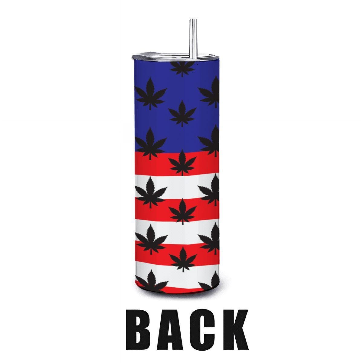 ColorFlow | USA Flag Weed Leaf Tumbler 20oz | Patriotic Cannabis Stainless Steel Cup | Stoner Gift for Americans