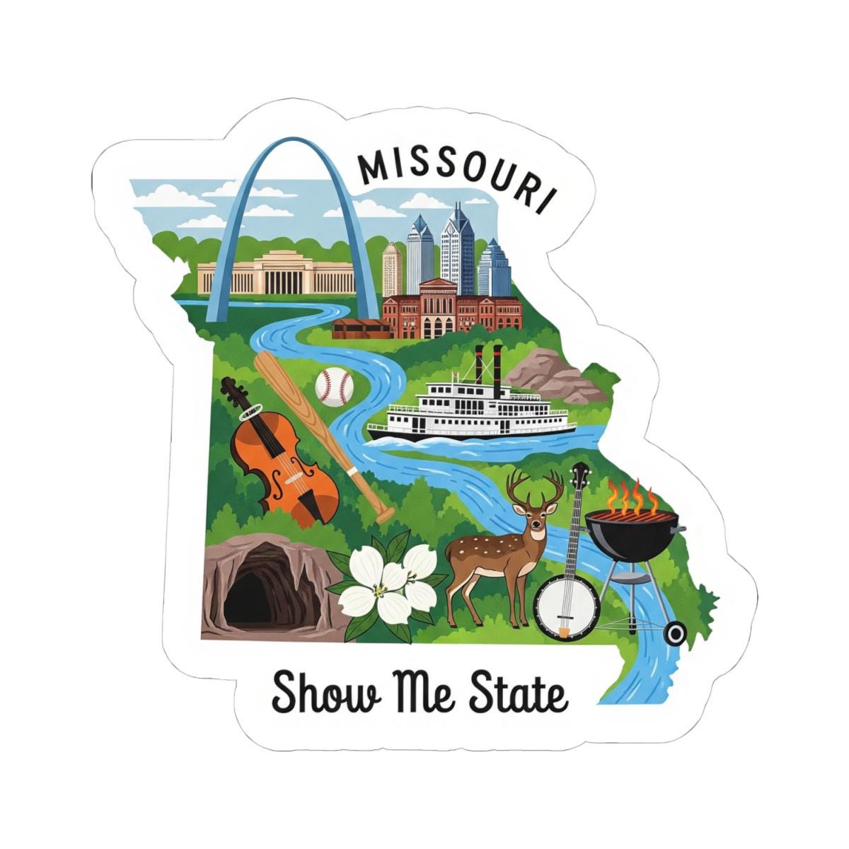 Missouri Vinyl Sticker: Waterproof Show-Me State Decal, River Art