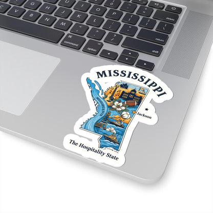 Mississippi Vinyl Sticker: Waterproof State Art Decal - River, Magnolia & Music