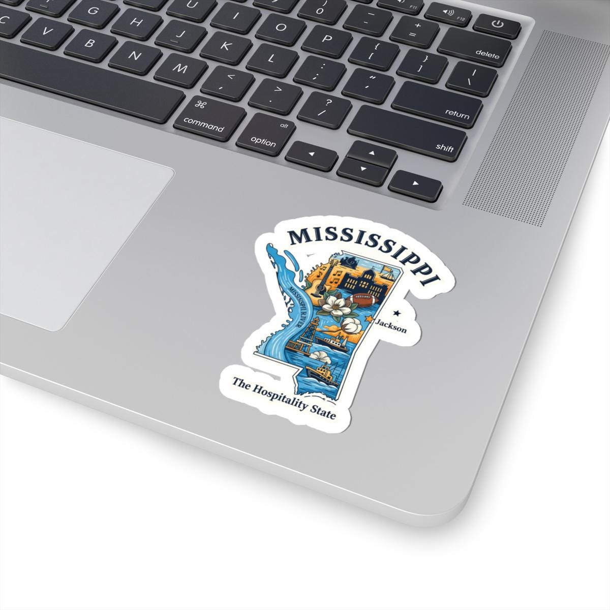 Mississippi Vinyl Sticker: Waterproof State Art Decal - River, Magnolia & Music