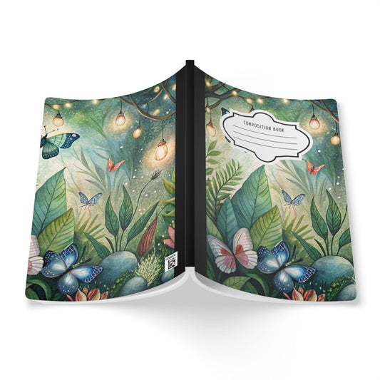 ColorFlow | Butterfly Forest Journal College Ruled Writing Notebook with Magical Lanterns and Botanical Artwork