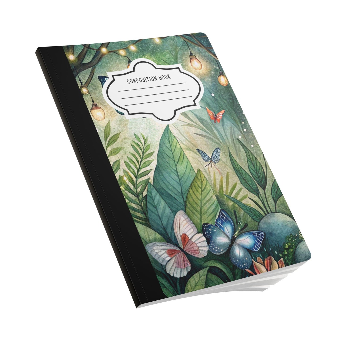 ColorFlow | Butterfly Forest Journal College Ruled Writing Notebook with Magical Lanterns and Botanical Artwork