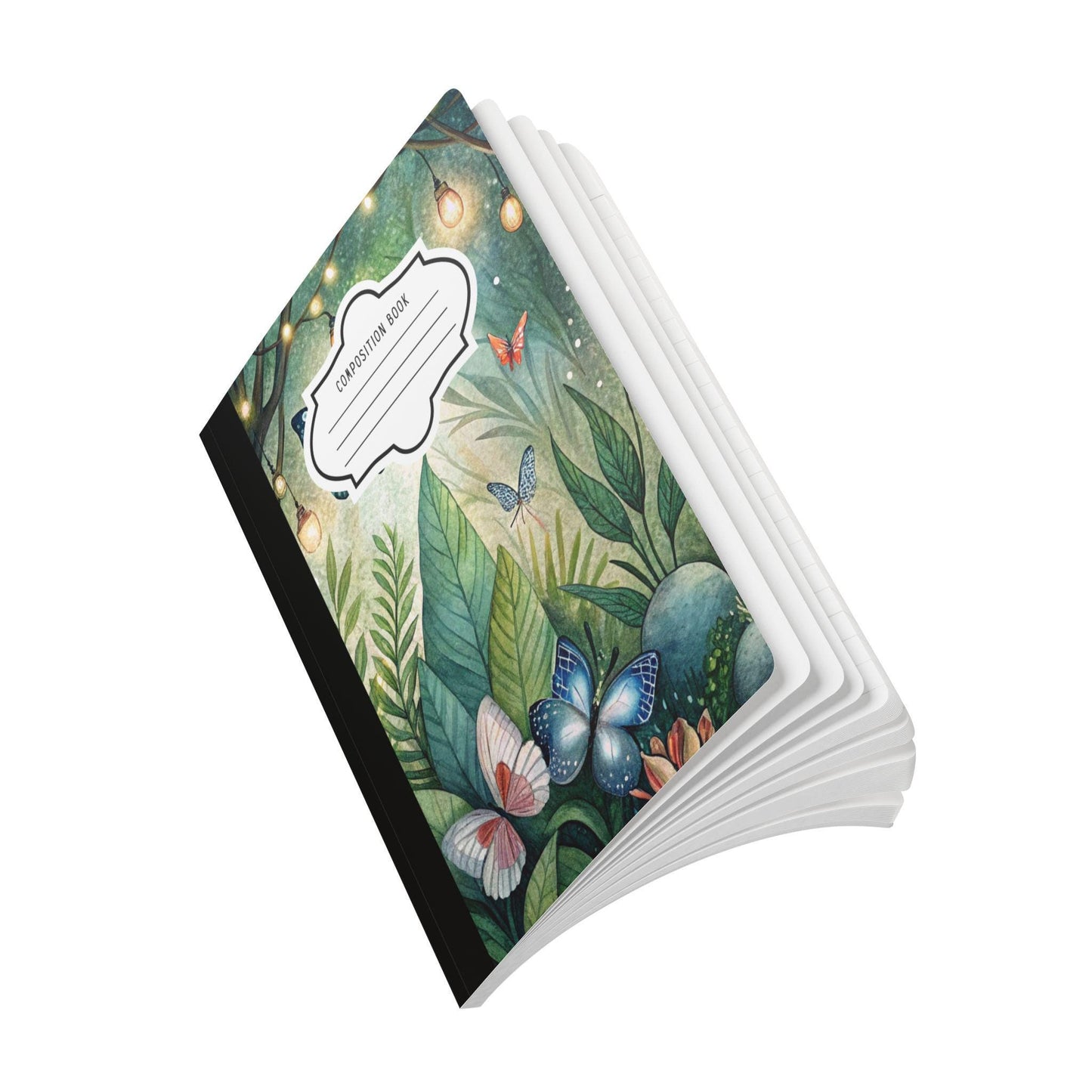 ColorFlow | Butterfly Forest Journal College Ruled Writing Notebook with Magical Lanterns and Botanical Artwork