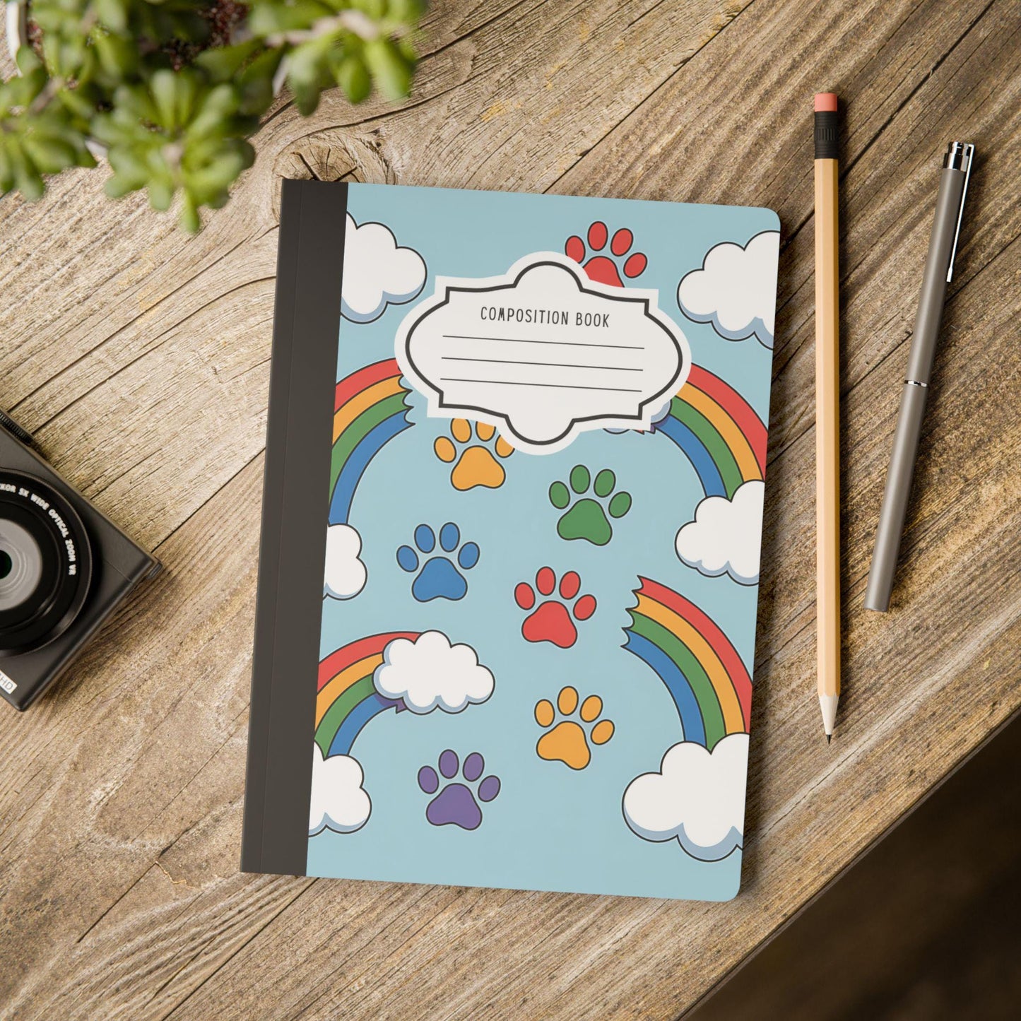 ColorFlow | Rainbow Paw Print and Clouds Composition Notebook Cute Pet Lover Journal Pride School Writing Gift