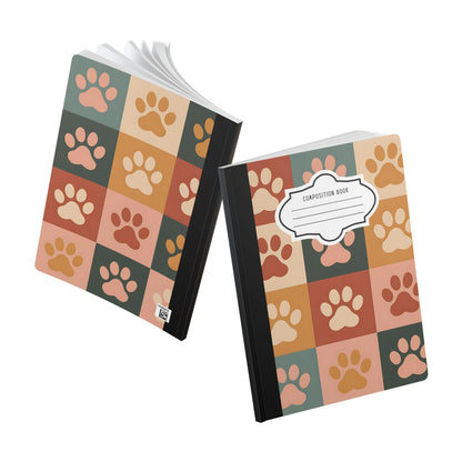 Retro Checker Paw Print Composition Notebook: College Ruled Journal