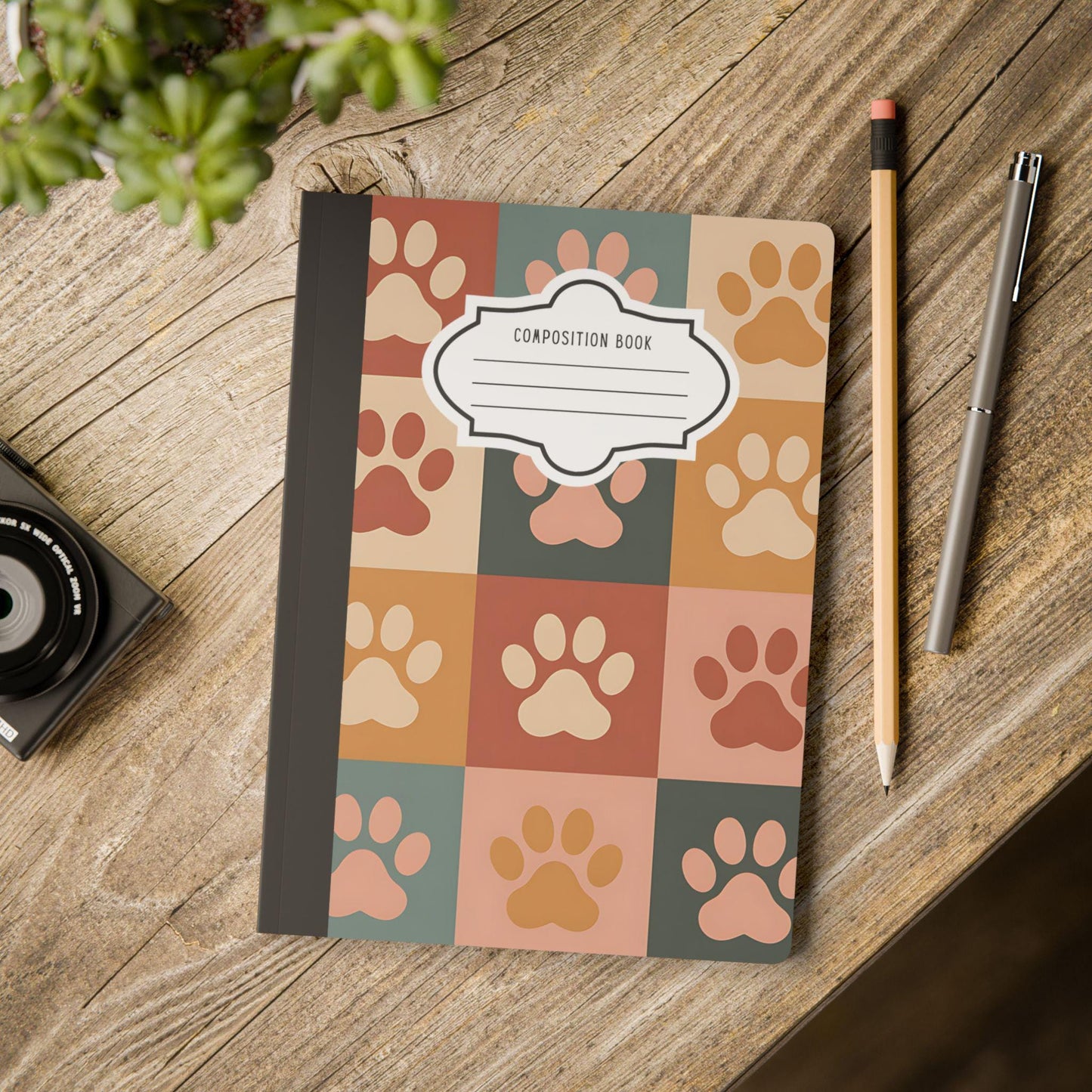 Retro Checker Paw Print Composition Notebook: College Ruled Journal