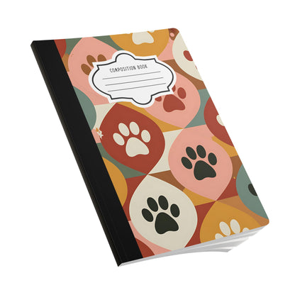 Retro Geometric Paw Print Notebook: College Ruled Journal