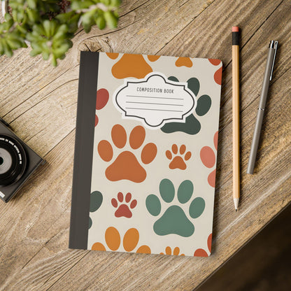 Multicolor Paw Print Composition Notebook: College Ruled Journal