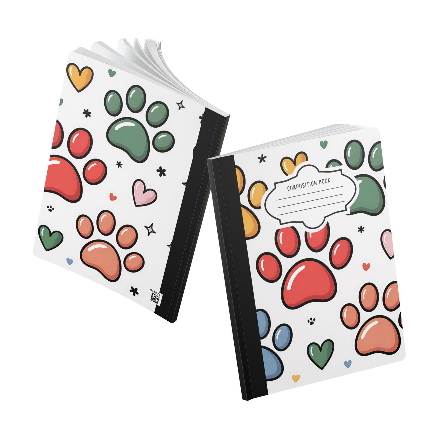 Paw Print Hearts Composition Notebook: College Ruled Journal
