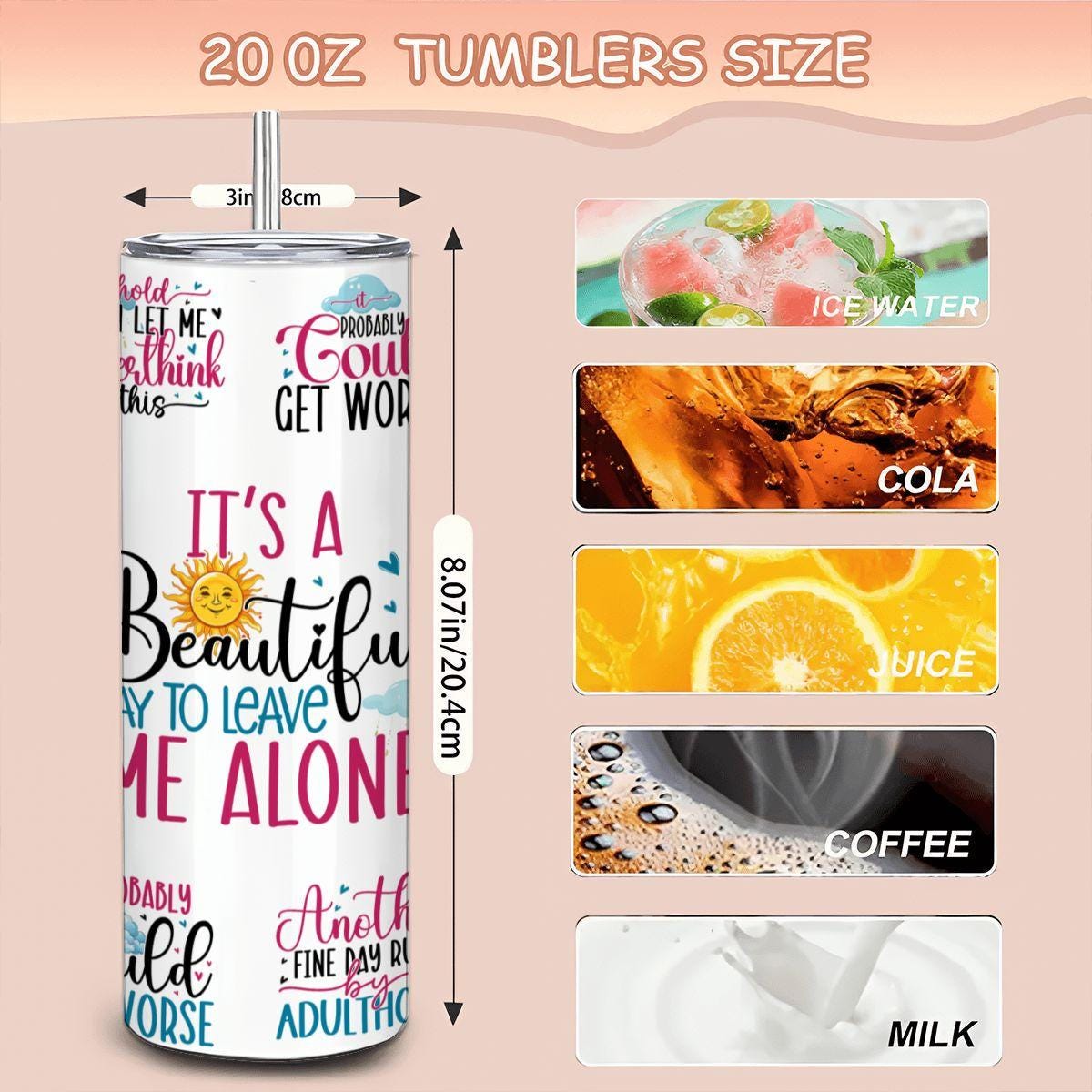 Sarcastic Quote Collage Tumbler: Funny Stainless Steel 20oz Cup