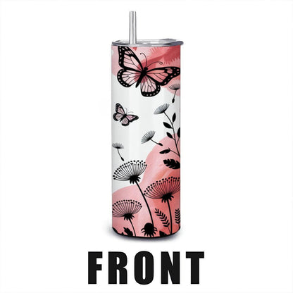 Butterfly Dandelion Tumbler: Stainless Steel Motivational Cup with Straw