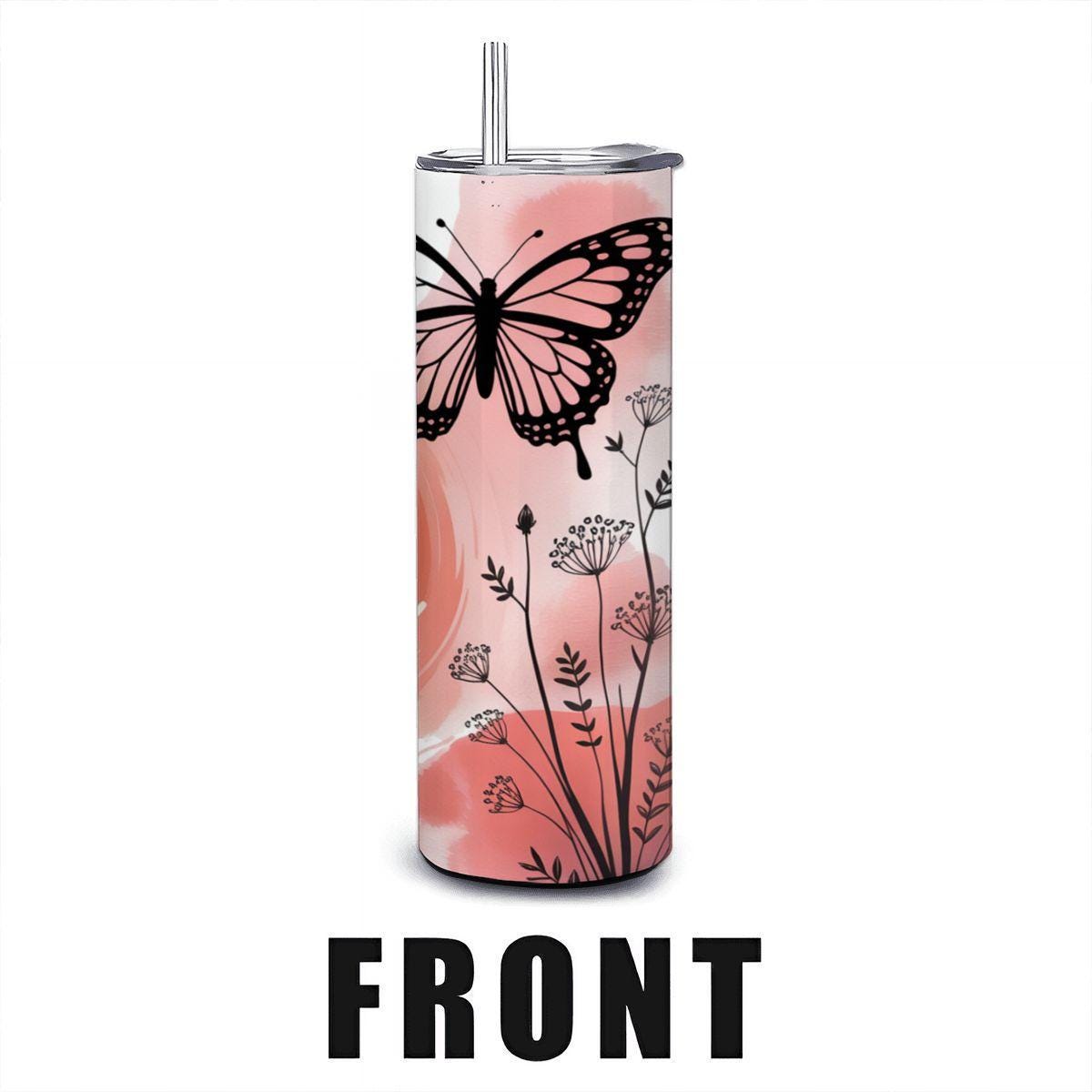 Watercolor Butterfly Tumbler: Stainless Steel 20oz Floral Cup, Inspirational Gift