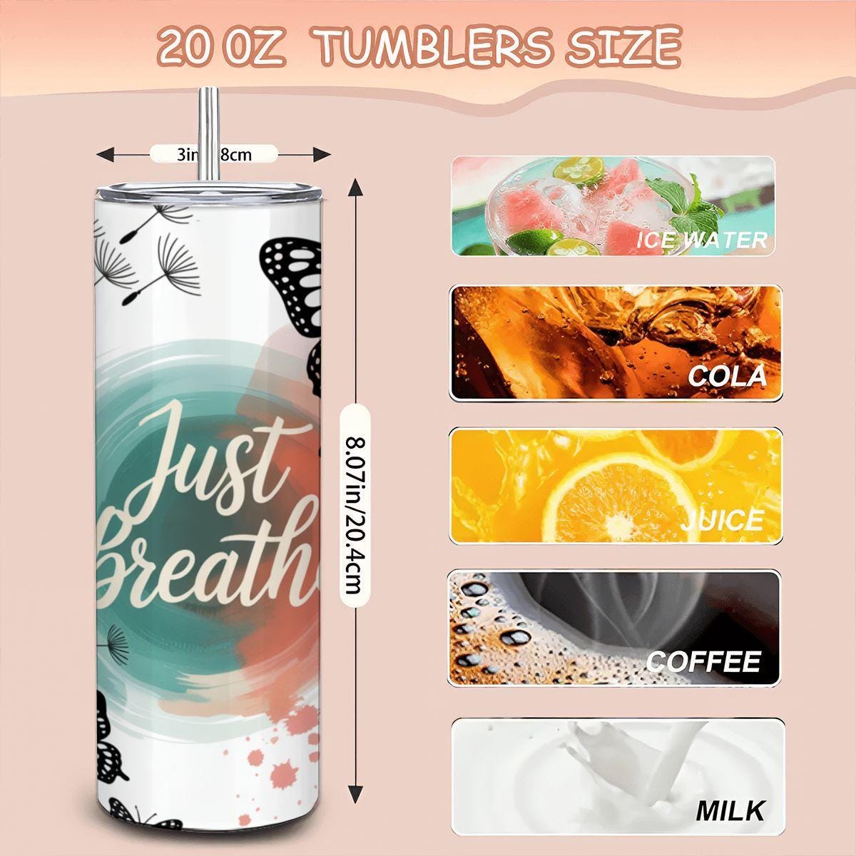 Watercolor Butterfly Tumbler: Stainless Steel 20oz Floral Cup, Inspirational Gift