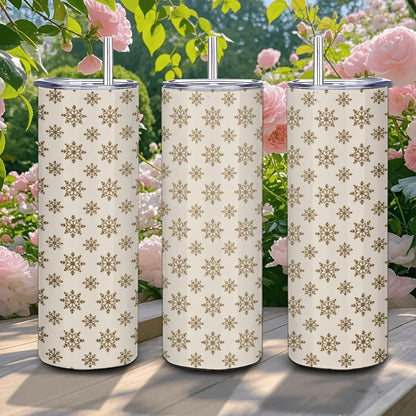 Golden Snowflake Stainless Steel Tumbler: 20oz Insulated Winter Cup