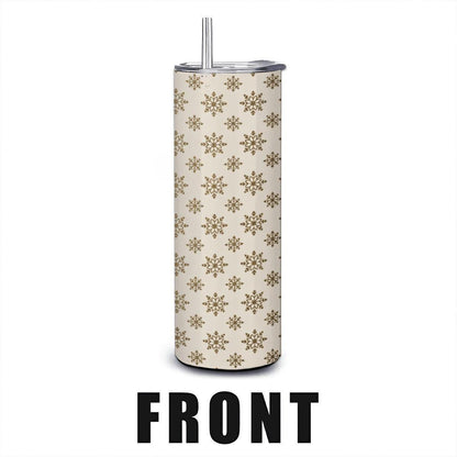 Golden Snowflake Stainless Steel Tumbler: 20oz Insulated Winter Cup