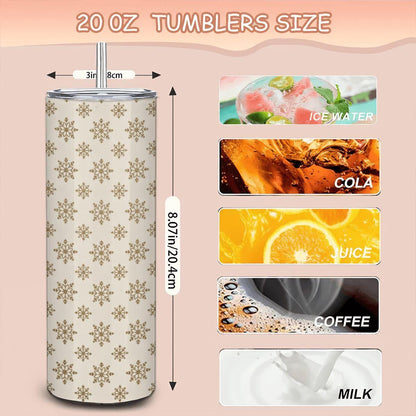 Golden Snowflake Stainless Steel Tumbler: 20oz Insulated Winter Cup