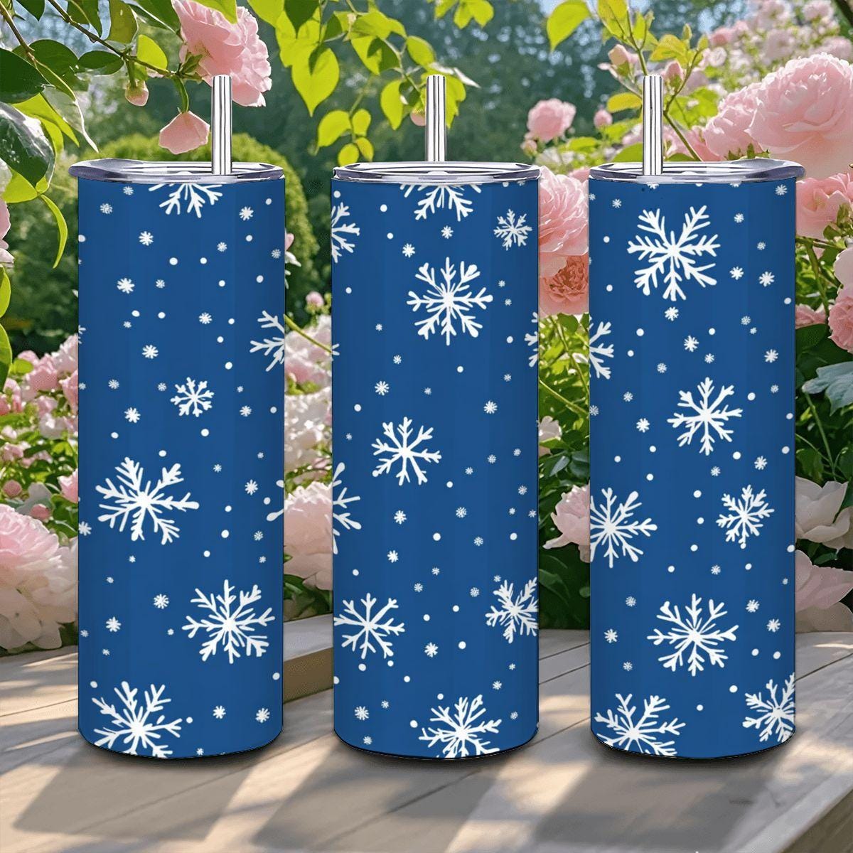 Blue Snowflake Stainless Steel Tumbler - 20oz Insulated Winter Mug