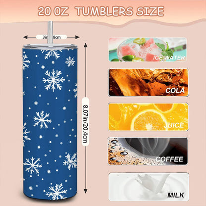 Blue Snowflake Stainless Steel Tumbler - 20oz Insulated Winter Mug