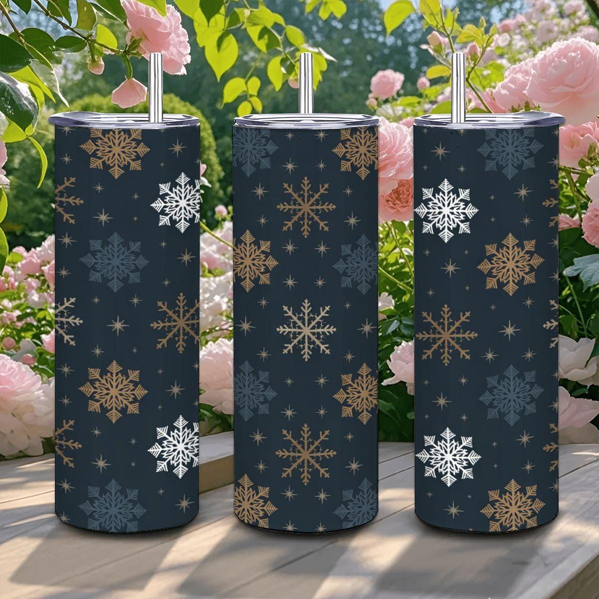 Midnight Snowfall Tumbler: 20oz Insulated Stainless Steel Winter Cup