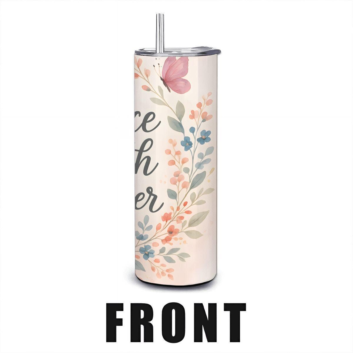 Floral Motivational Tumbler: Stainless Steel Travel Cup with Straw