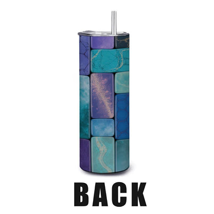 Blue Marble Mosaic Tumbler: Insulated Stainless Steel Cup with Straw