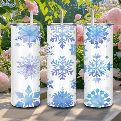 Icy Blue Snowflake Tumbler: 20oz Stainless Steel Insulated Winter Cup