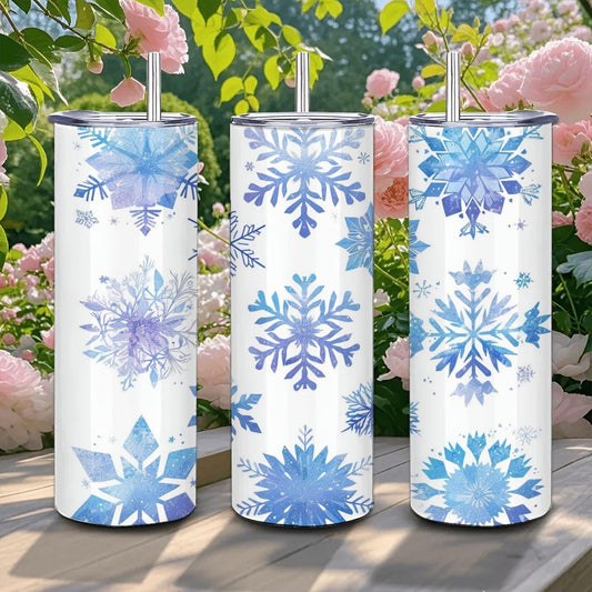 Icy Blue Snowflake Tumbler: 20oz Stainless Steel Insulated Winter Cup