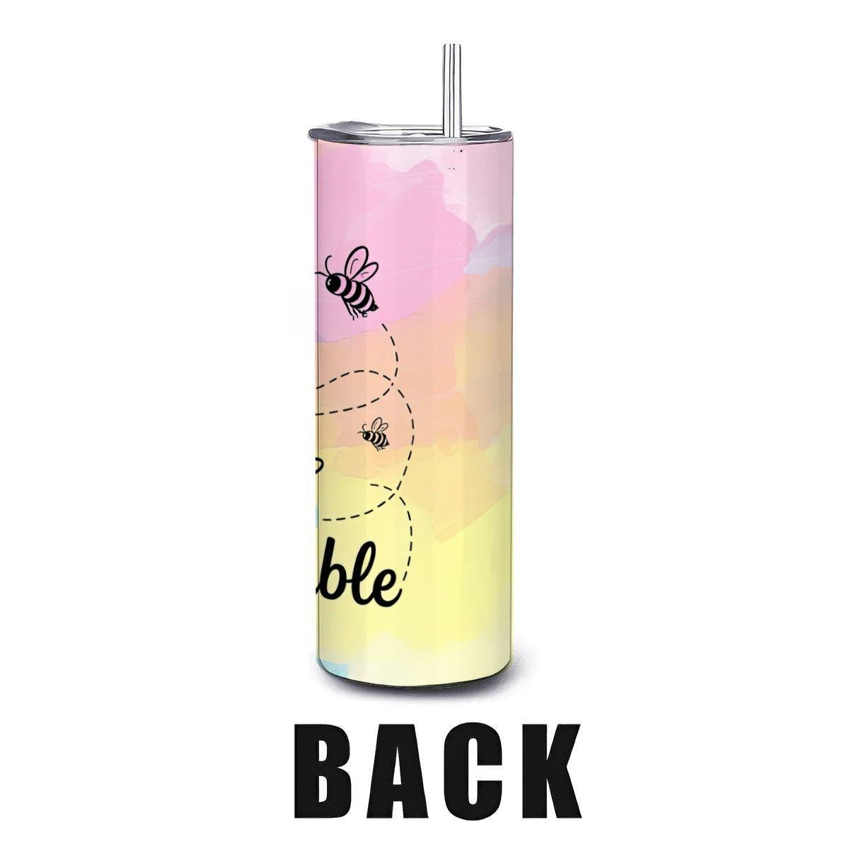 Bee Unstoppable Sunflower Tumbler: Motivational Stainless Steel Cup with Straw