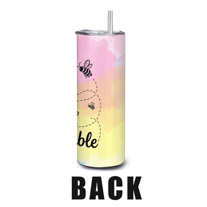 Bee Unstoppable Sunflower Tumbler: Motivational Stainless Steel Cup with Straw