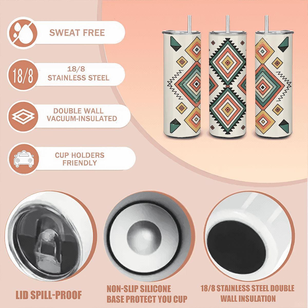 Tribal Geometric Tumbler: Southwestern Stainless Steel Insulated Cup