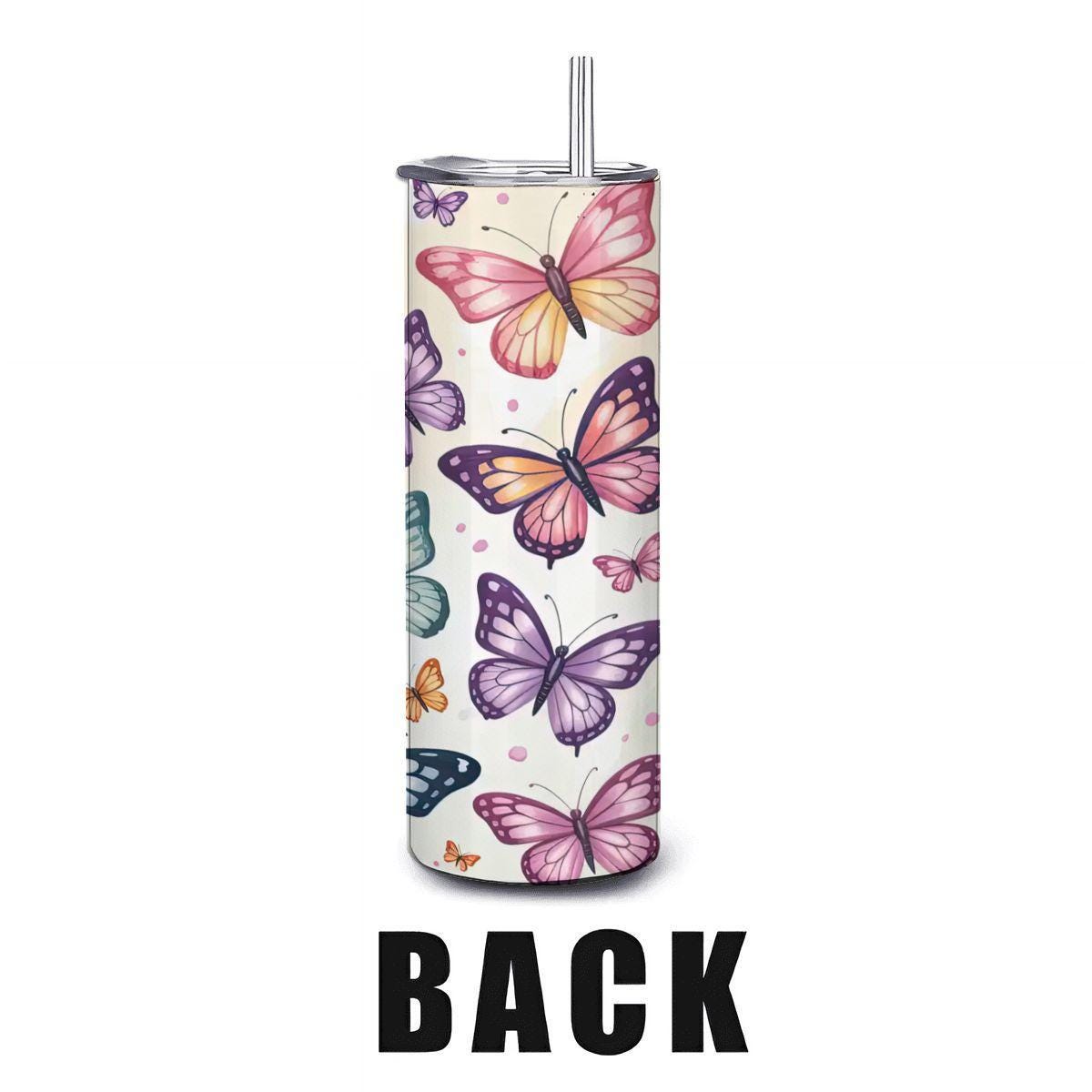 Watercolor Butterfly Tumbler: Stainless Steel Insulated Cup with Straw