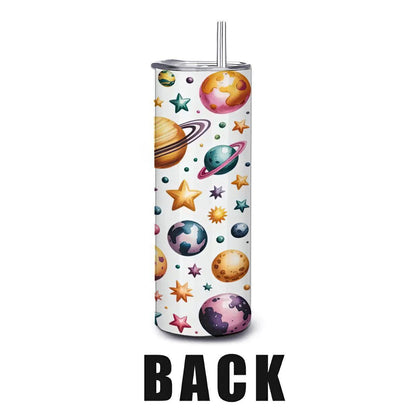 Space Planets & Stars Tumbler with Straw: Insulated Stainless Steel Galaxy Cup
