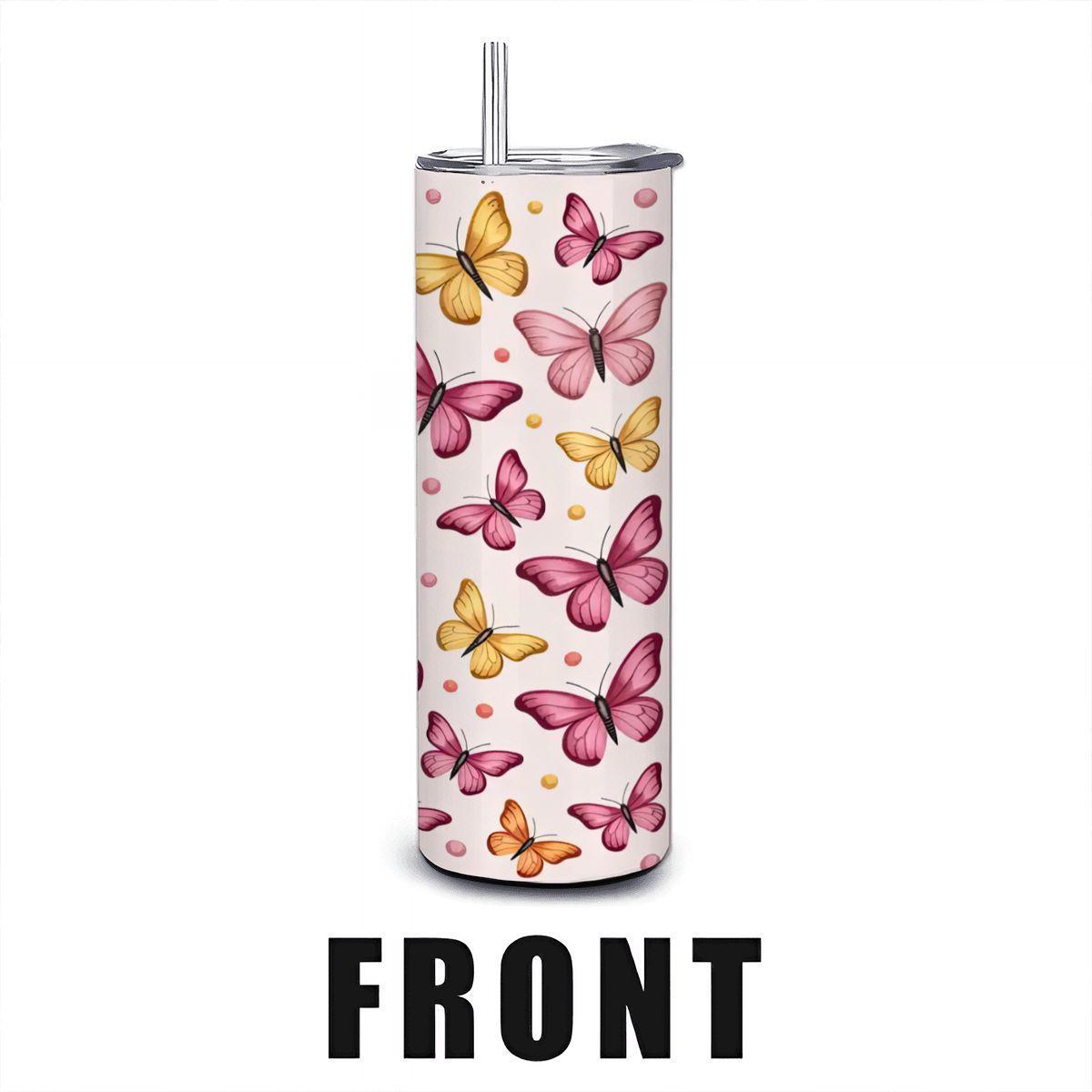 Butterfly Tumbler: Pink Orange Stainless Steel Insulated Mug