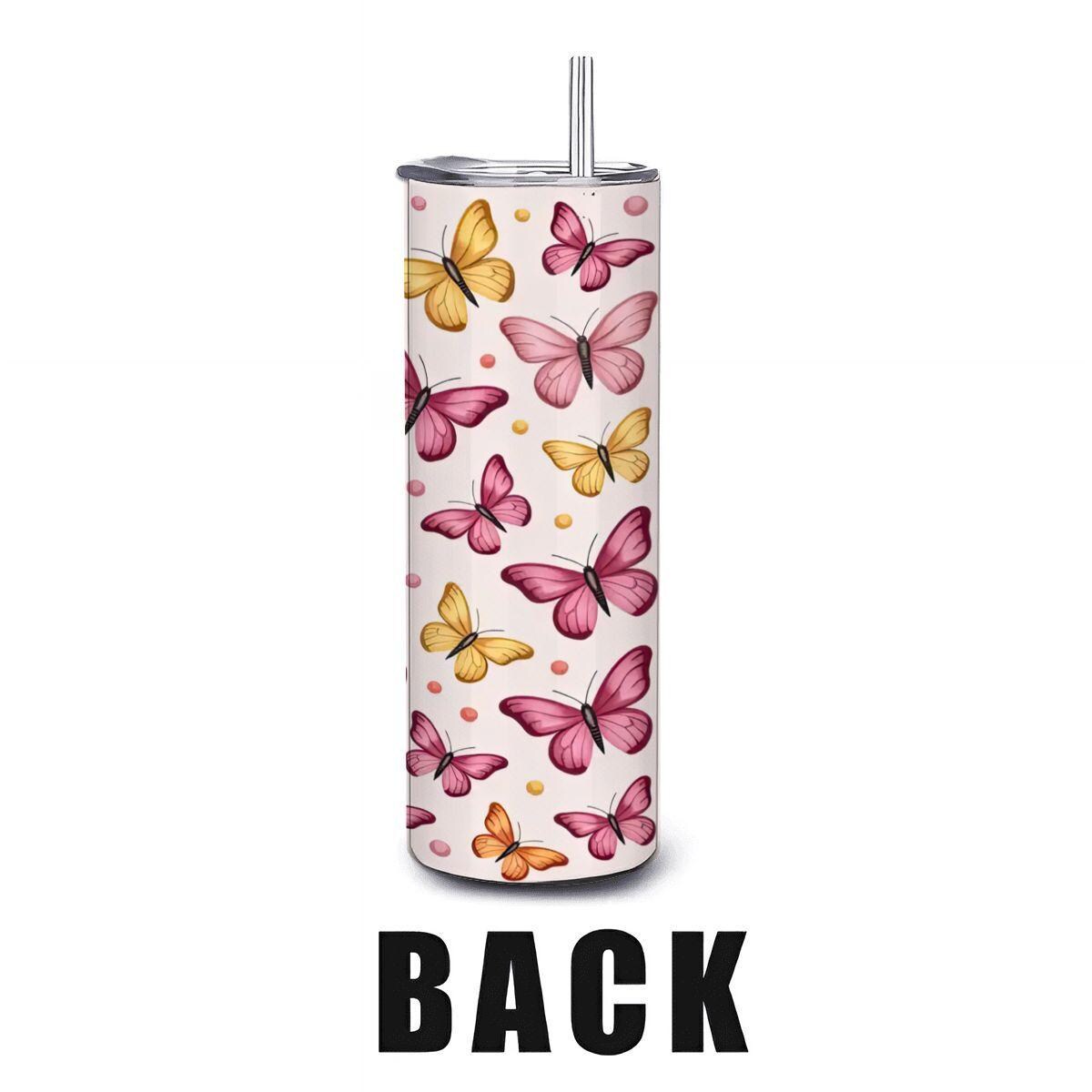 Butterfly Tumbler: Pink Orange Stainless Steel Insulated Mug