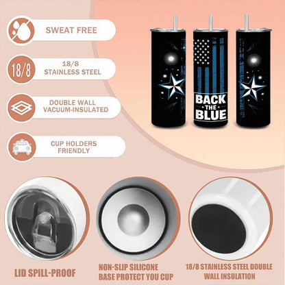 Back the Blue 20oz Tumbler: Stainless Steel Police Support Cup