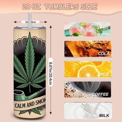 Green Leaf Tumbler: Stainless Steel Vintage Botanical Art 20oz