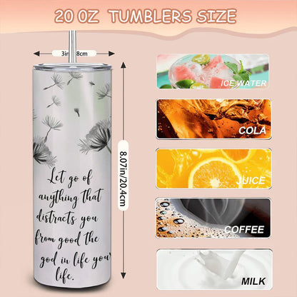 Dandelion Tumbler: Inspirational Stainless Steel Mug with Straw