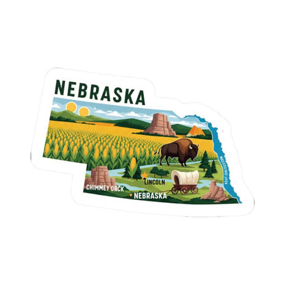 Nebraska Vinyl Sticker: Bison, Cornfields, Chimney Rock - Waterproof State Decal