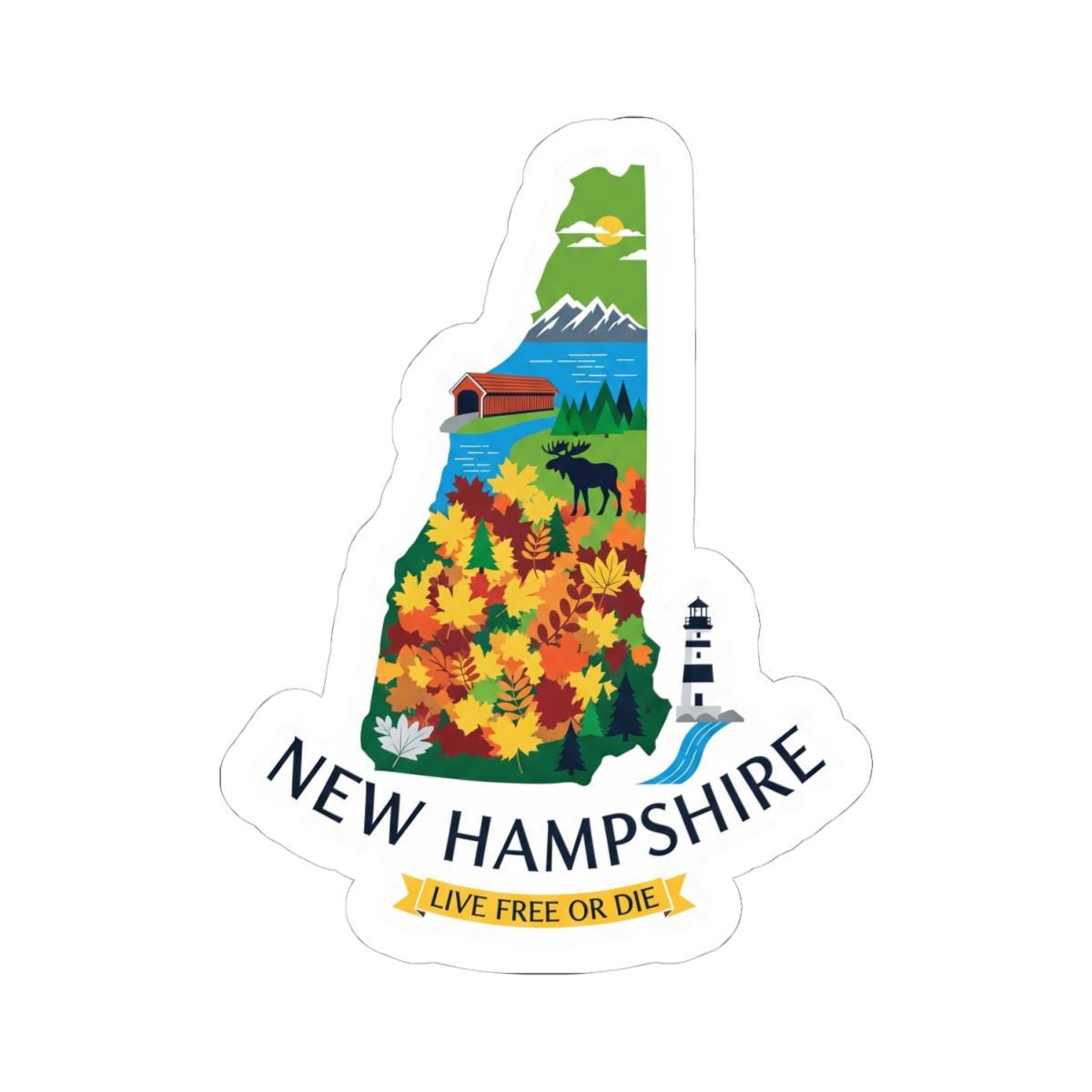 New Hampshire Vinyl Sticker: Waterproof Moose Art Decal - Made in USA