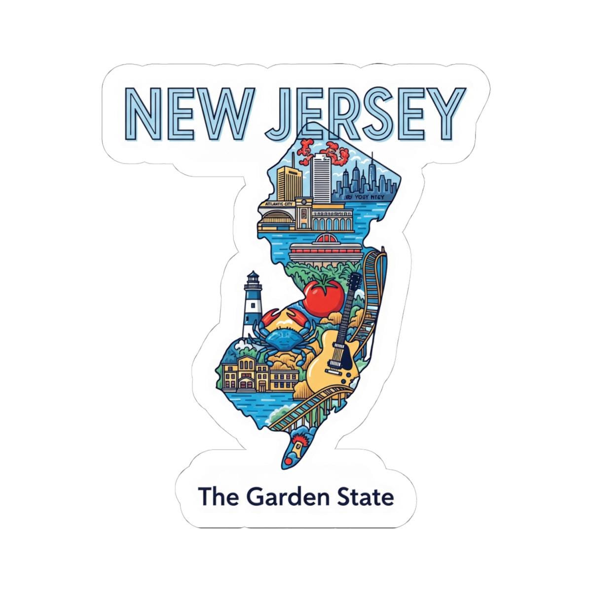 New Jersey Vinyl Sticker: Garden State Art Decal, Waterproof