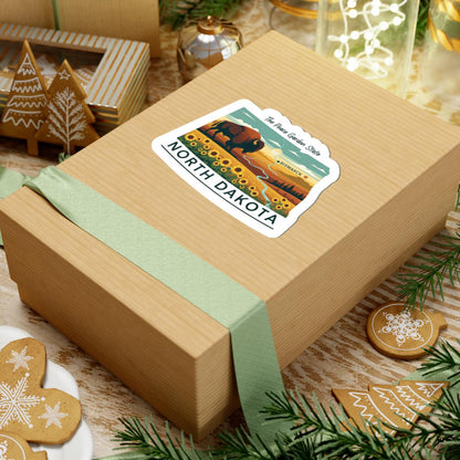 North Dakota Vinyl Sticker: Sunflower Bison Sunset - Waterproof State Decal