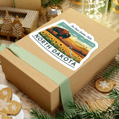 North Dakota Vinyl Sticker: Sunflower Bison Sunset - Waterproof State Decal